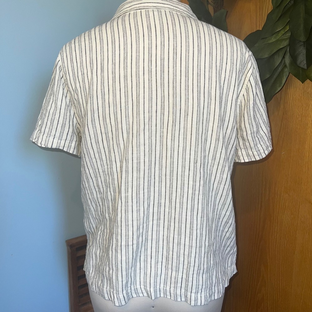 Lucky Brand Striped Linen Blend Button Down Short Sleeve Shirt - Medium - Picture 3 of 8